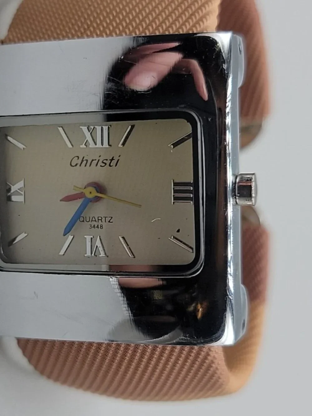 Christi Ladies Quartz Designer Open Cuff Bracelet Watch 3448 Silver Tone 31mm 7